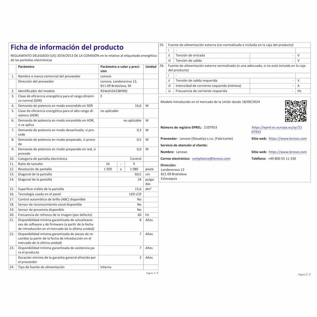 Monitor Lenovo 24" 23,8" Full HD-10