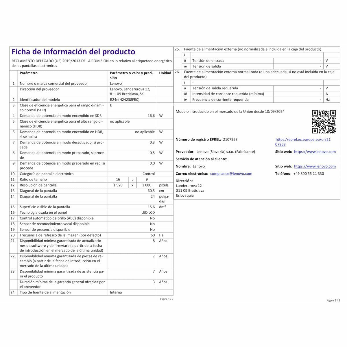 Monitor Lenovo 24" 23,8" Full HD-10