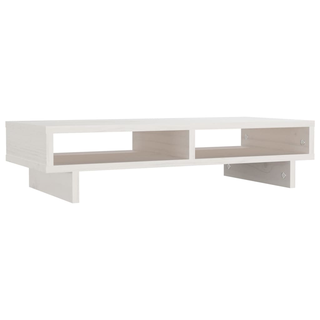 NNEVL Monitor Stand White 60x27x14 cm Solid Wood Pine-1