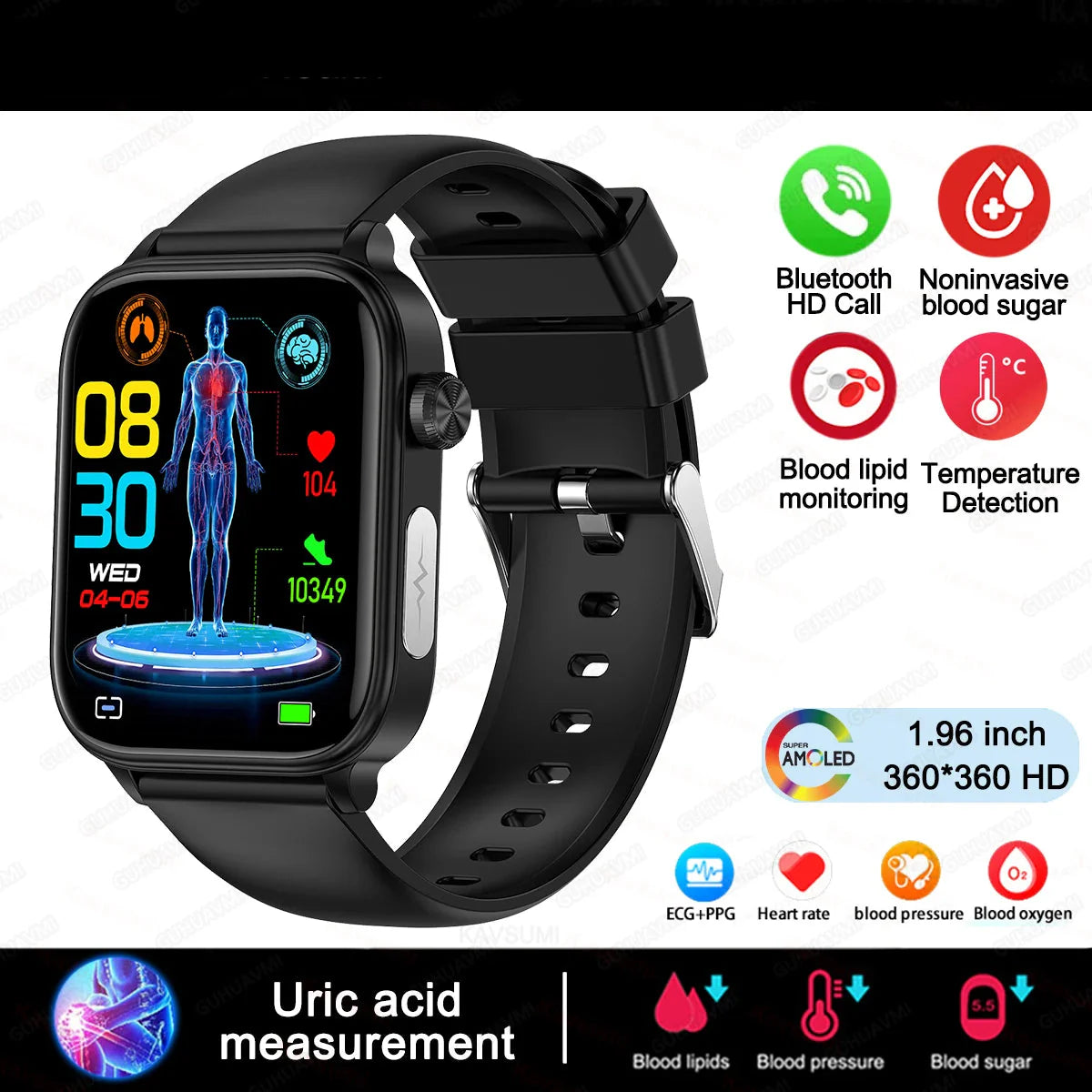 NNEOBA Medical Grade Smart Watch Black-3