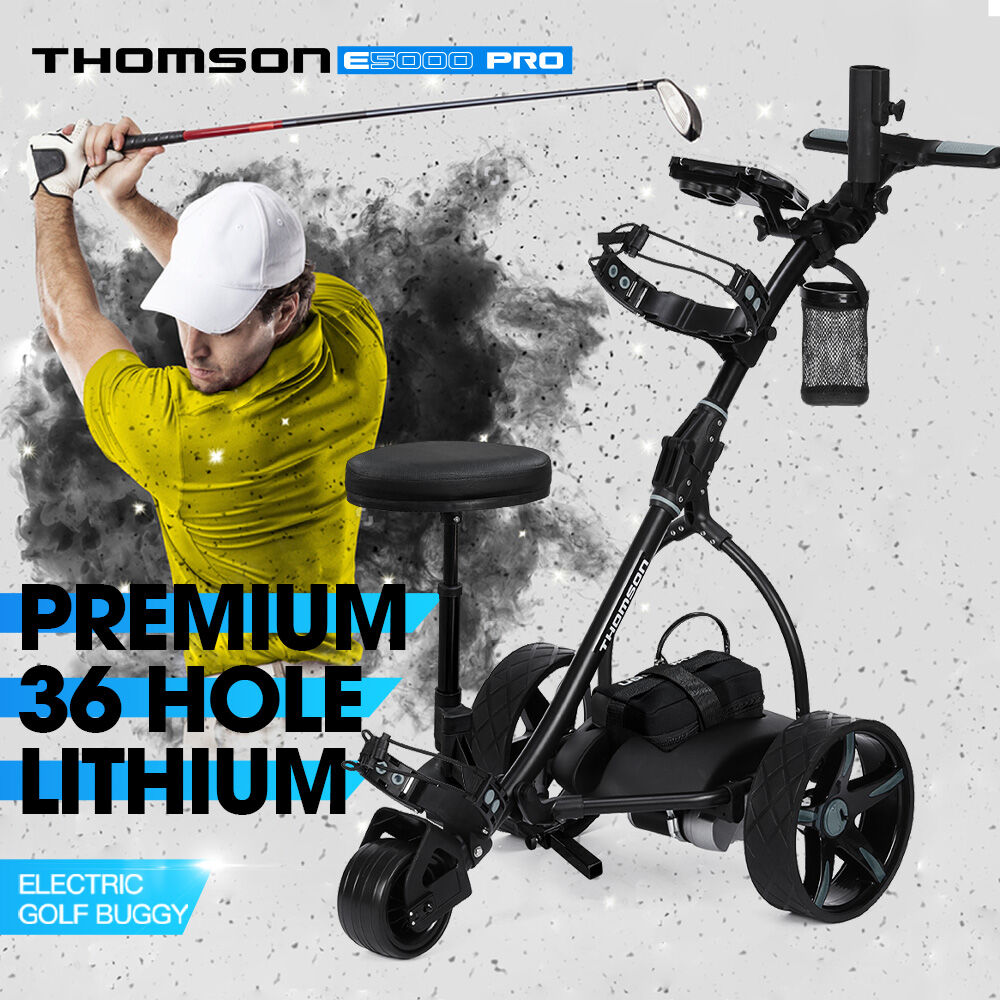 NNEDSZ THOMSON E5000 Pro Lithium Golf Buggy, 36 Hole, Only 12kg, Easy Fold, Electric Motorised Buggy Trolley Cart w/ Seat, Black-1