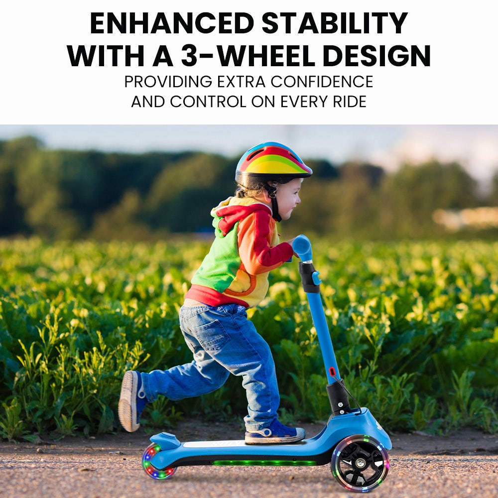 NNEDSZ KIDS 3-Wheel Electric Scooter, Ages 3-8, Adjustable Height, Folding, Lithium Battery, Blue-3