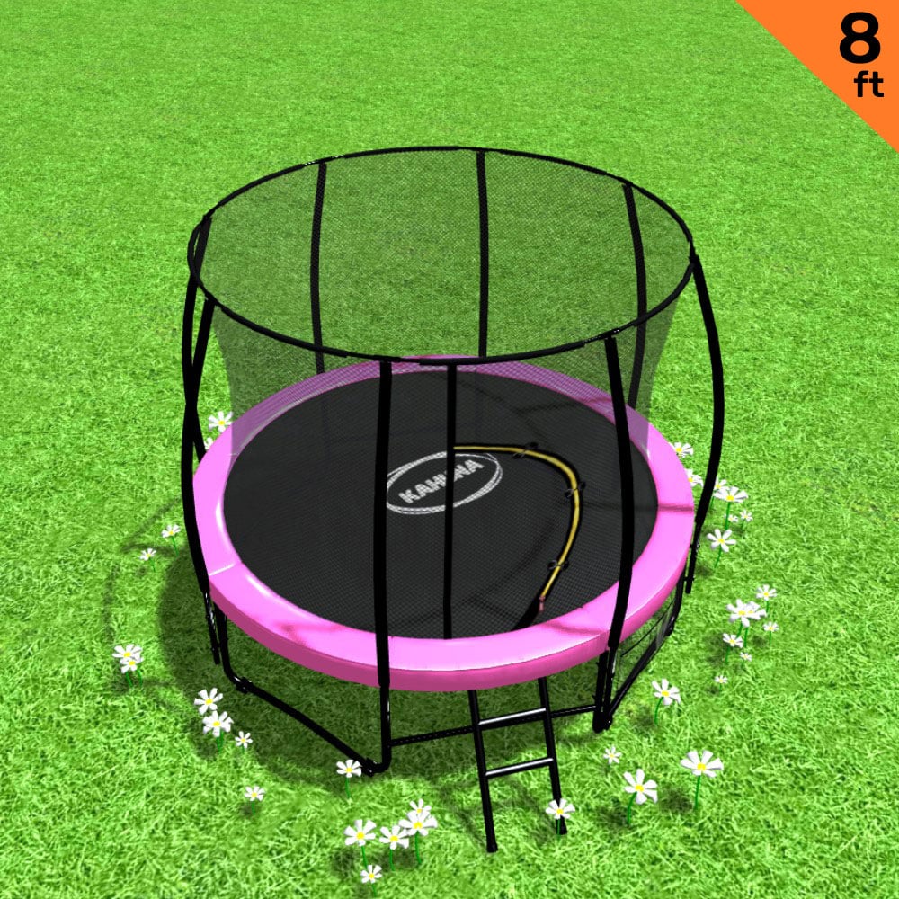 NNEDSZ 8ft Trampoline Free Ladder Spring Mat Net Safety Pad Cover Round Enclosure Pink-1