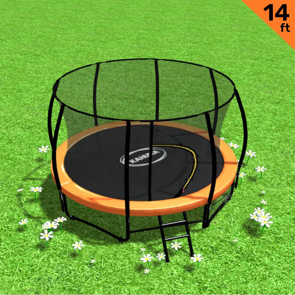 NNEDSZ 14ft Trampoline Free Ladder Spring Mat Net Safety Pad Cover Round Enclosure - Orange-0