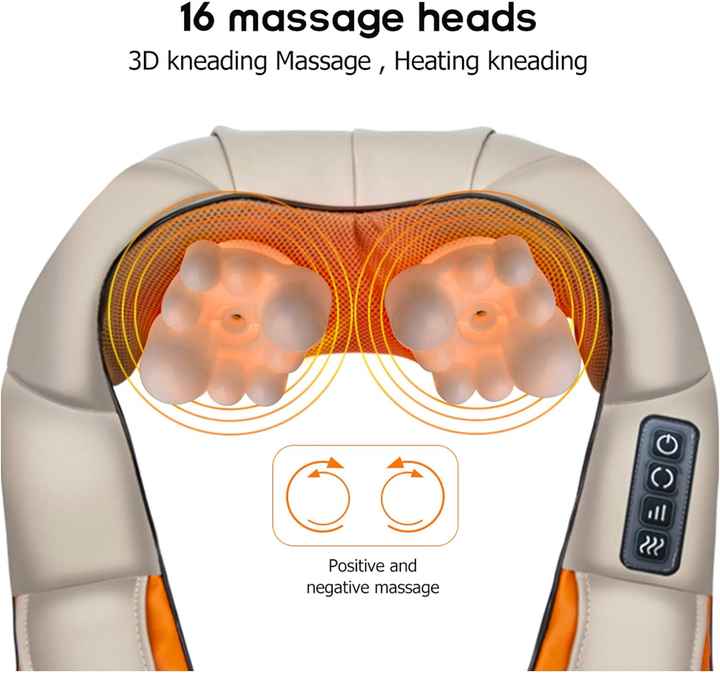 NNEDSZ Portable Kneading Neck and Shoulder Massager with Heat - Four-Button Design, Beige-1