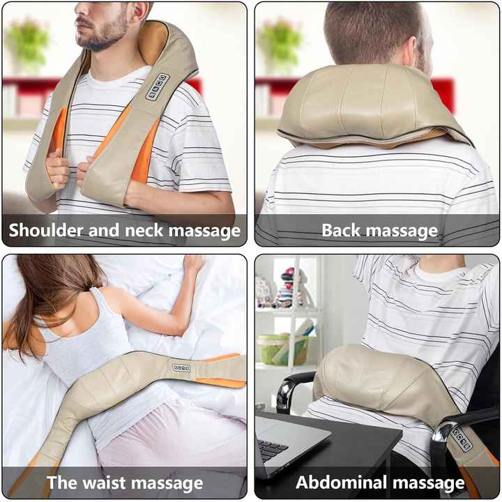 NNEDSZ Portable Kneading Neck and Shoulder Massager with Heat - Four-Button Design, Beige-4