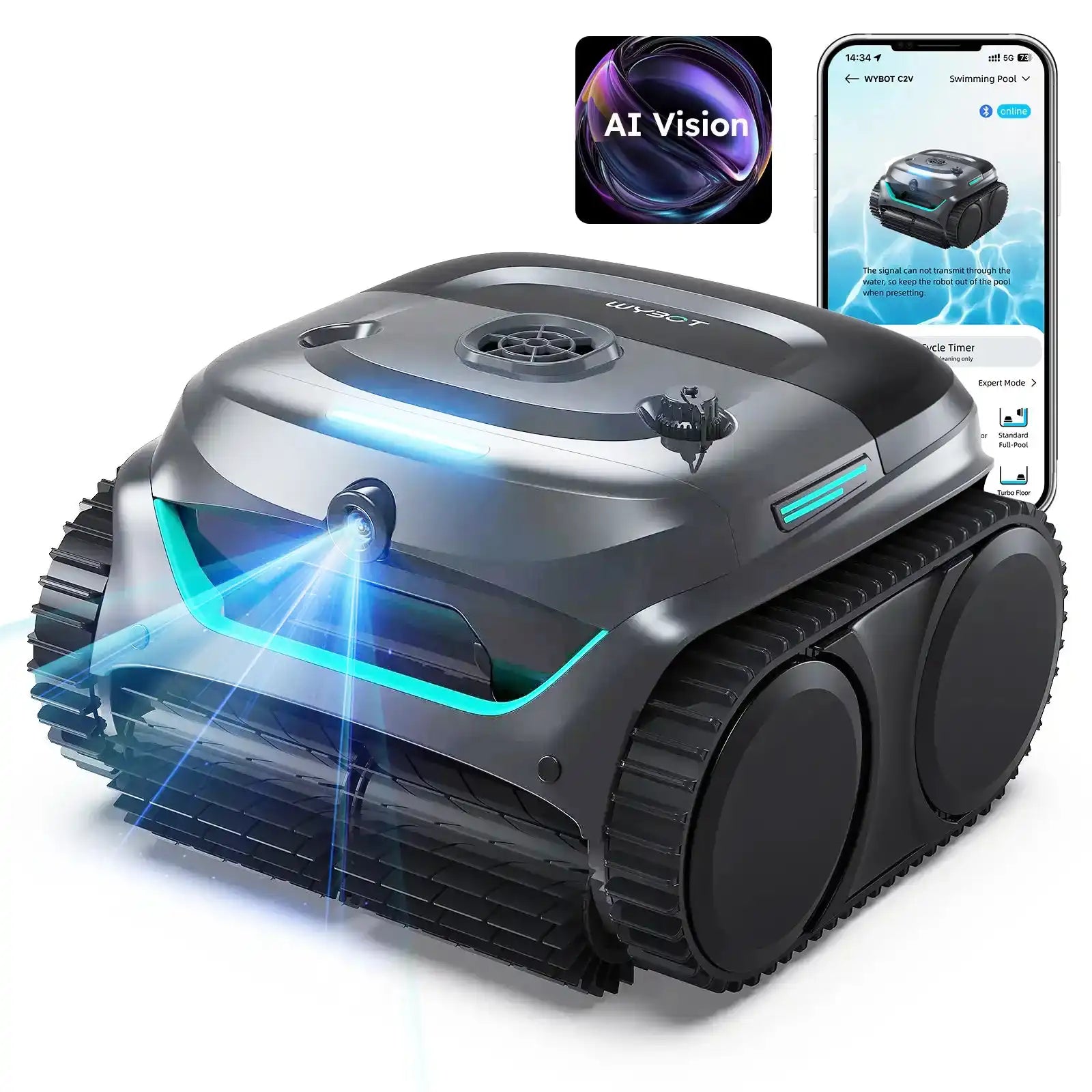 WYBOT C2 Vision Robotic Pool Cleaner Vacuum with AI Vision & Smart APP Control