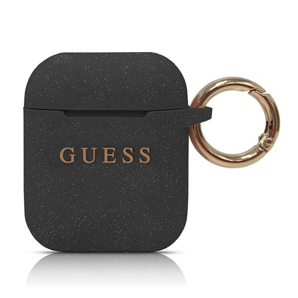GUESS Apple AirPods / AirPods 2 Szilikon tok - Fekete csillámporos (GUACCSILGLBK)-0