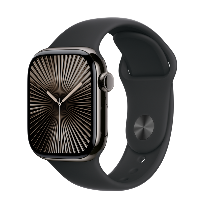 Apple Watch S10 Cellular 42mm szürke titántok, fekete sport M/L (APPLE-MWXH3QH)-0